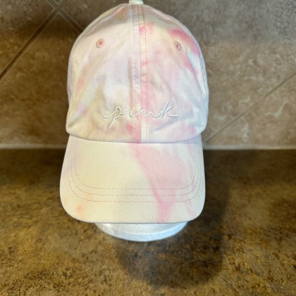 PINK Victoria's Secret Baseball Cap Hat Pink/white Tie Dye Adjustable Womens GUC - Picture 1 of 7